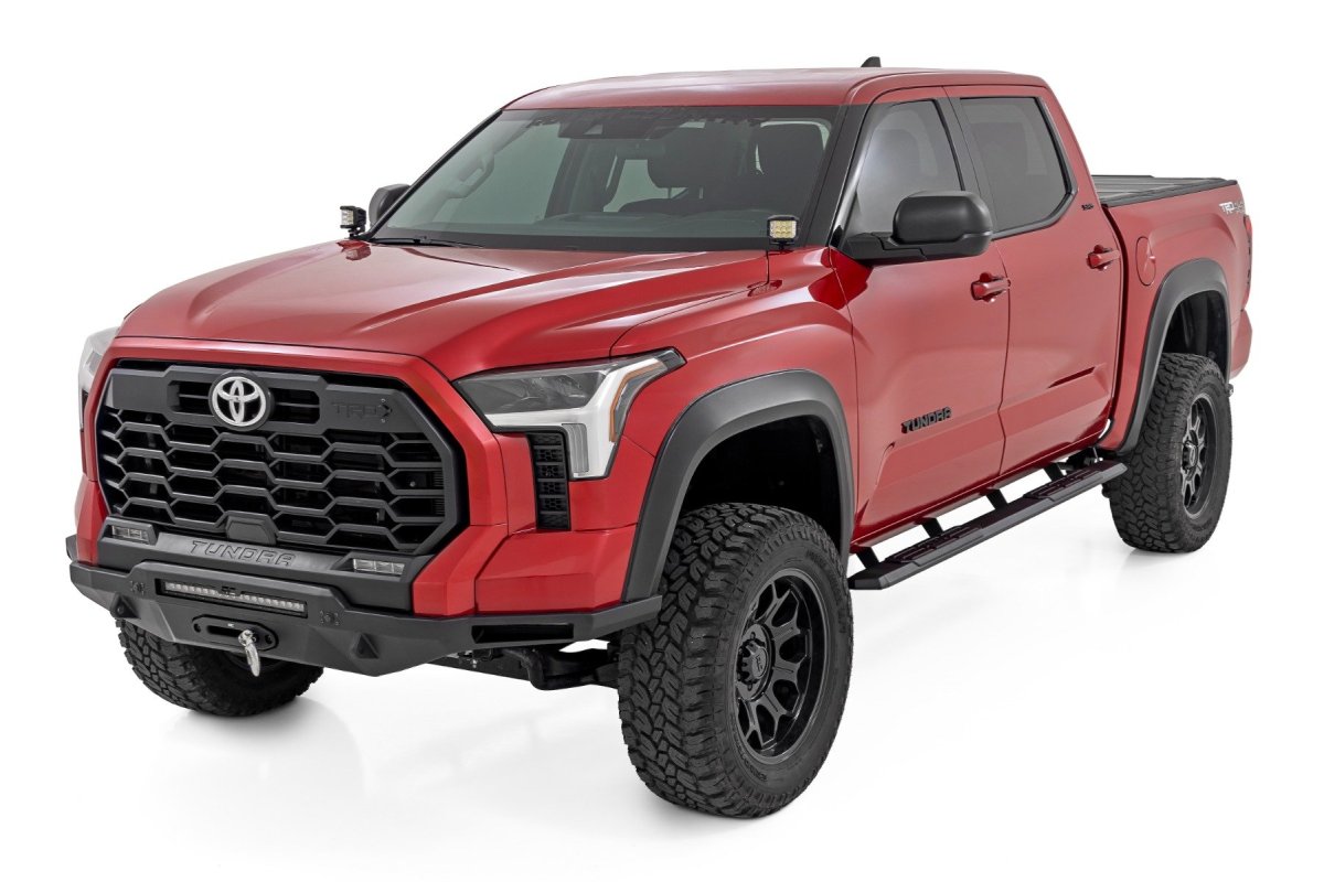 Toyota Tundra Running Boards - Rough Country - TR2 Aluminum - Black - 4WD - '22-'26
